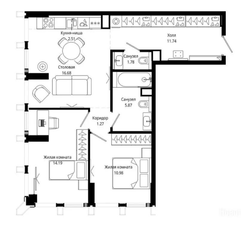 2-комн. квартира, 65.10 м2, 15 этаж - ЖК «Мод»