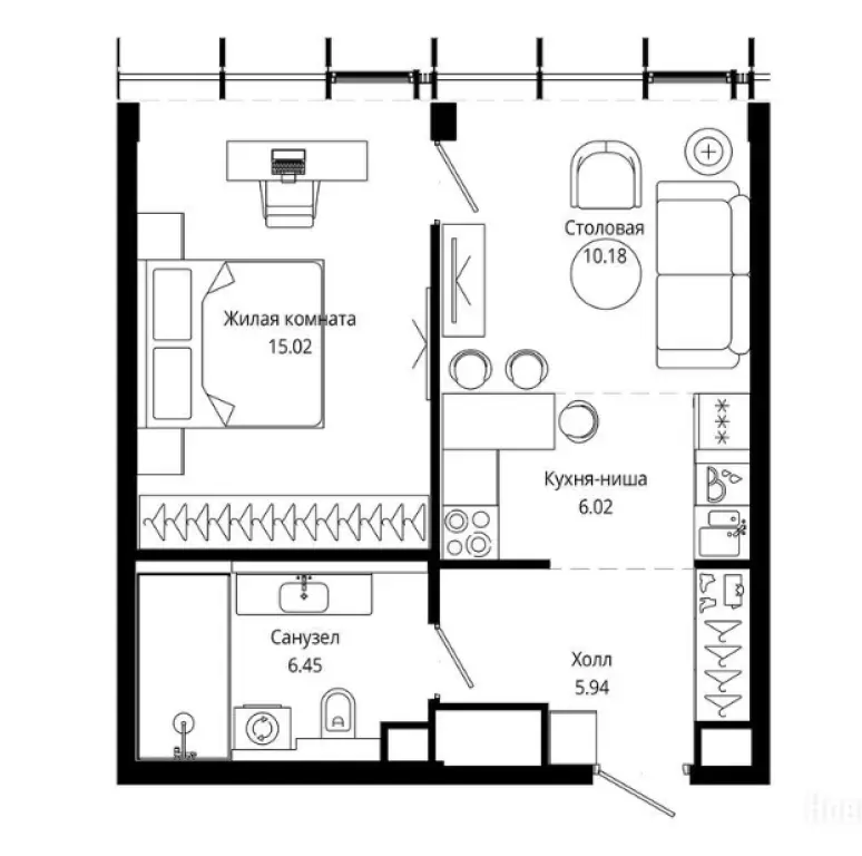 1-комн. квартира, 43.90 м2, 51 этаж - ЖК «Мод»