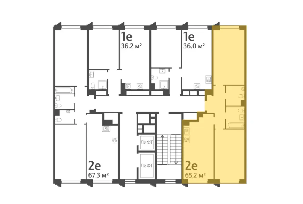 2-комн. квартира, 65.22 м2, 4 этаж - ЖК «Обручева 30»