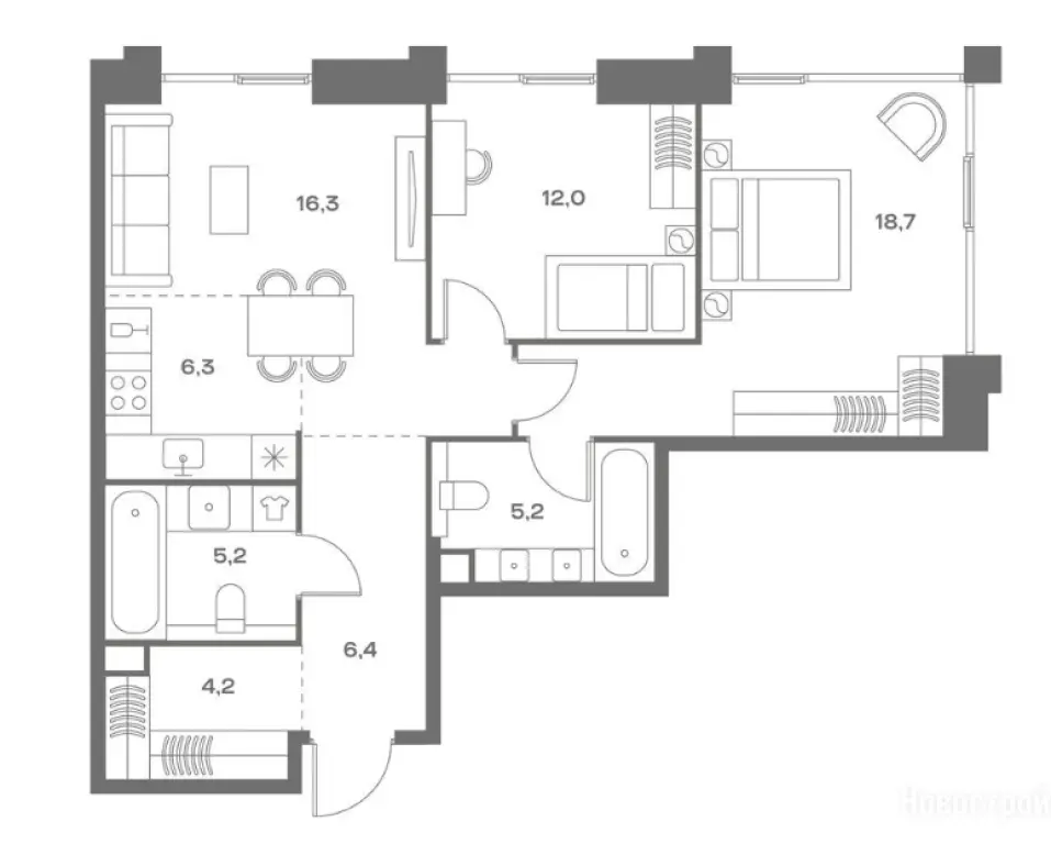 2-комн. квартира, 74.30 м2, 16 этаж - ЖК «СОУЛ»