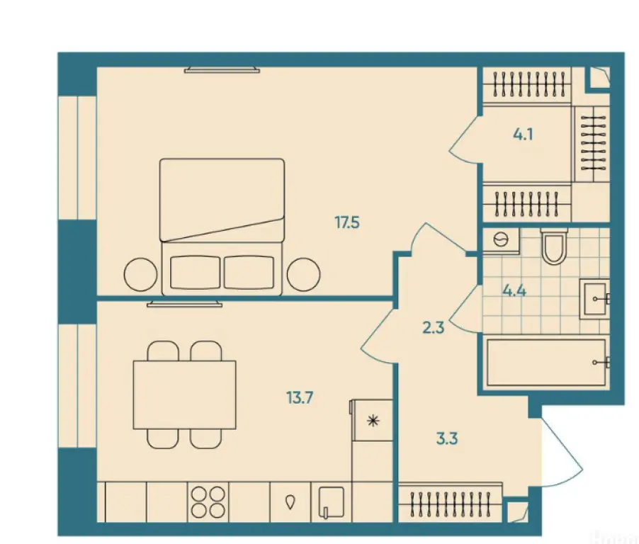 1-комн. квартира, 45.30 м2, 6 этаж - ЖК ERA (ЭРА)