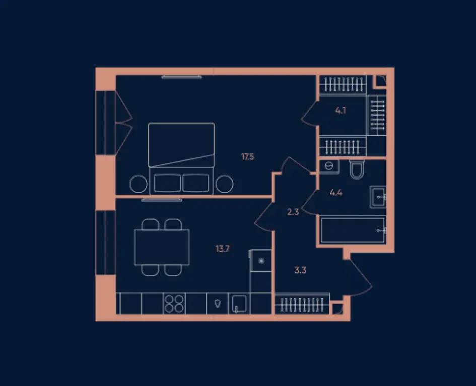 1-комн. квартира, 45.30 м2, 6 этаж - ЖК ERA (ЭРА)