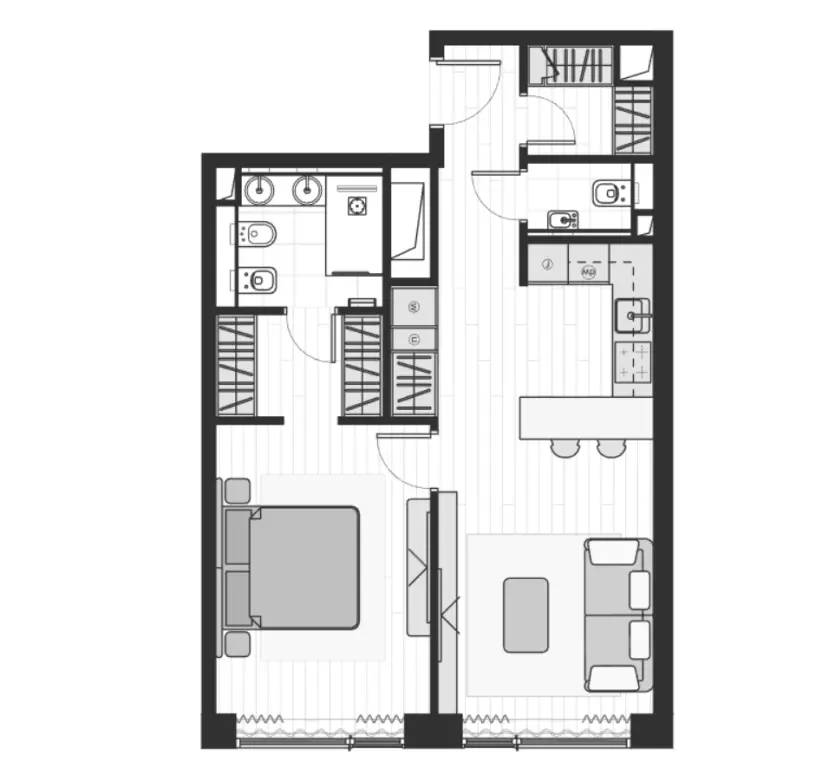 ЖК Prime Park, 2-комнатная квартира 54.9 м² (4 этаж, панорамные окна)