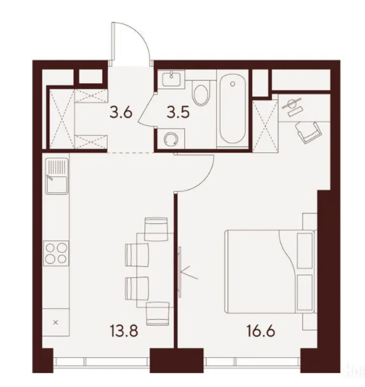 1-комн. квартира, 37.50 м2, 38 этаж - ЖК Indy Towers