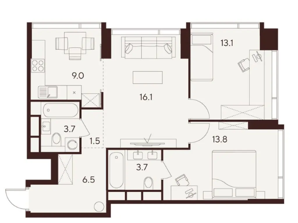 3-комн. квартира, 67.40 м2, 30 этаж - ЖК Indy Towers
