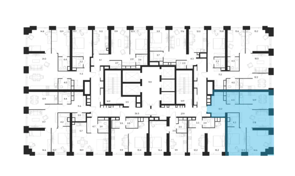 3-комн. квартира, 80.60 м2, 11 этаж - ЖК Indy Towers