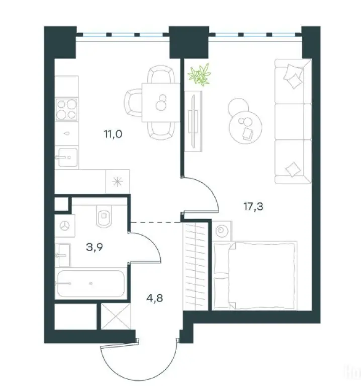 1-комн. квартира, 37.00 м2, 2 этаж - Левел Южнопортовая