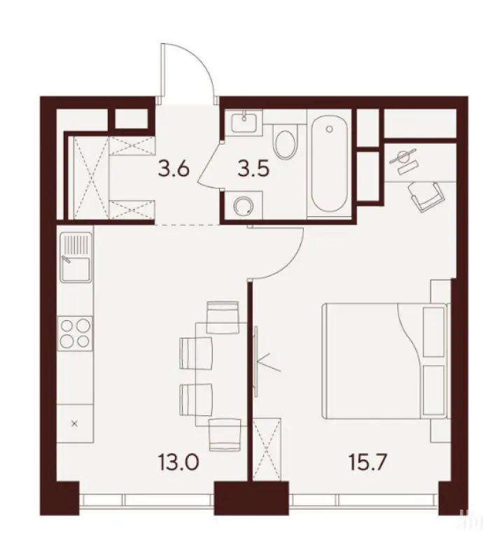 1-комн. квартира, 35.80 м2, 48 этаж - ЖК Indy Towers