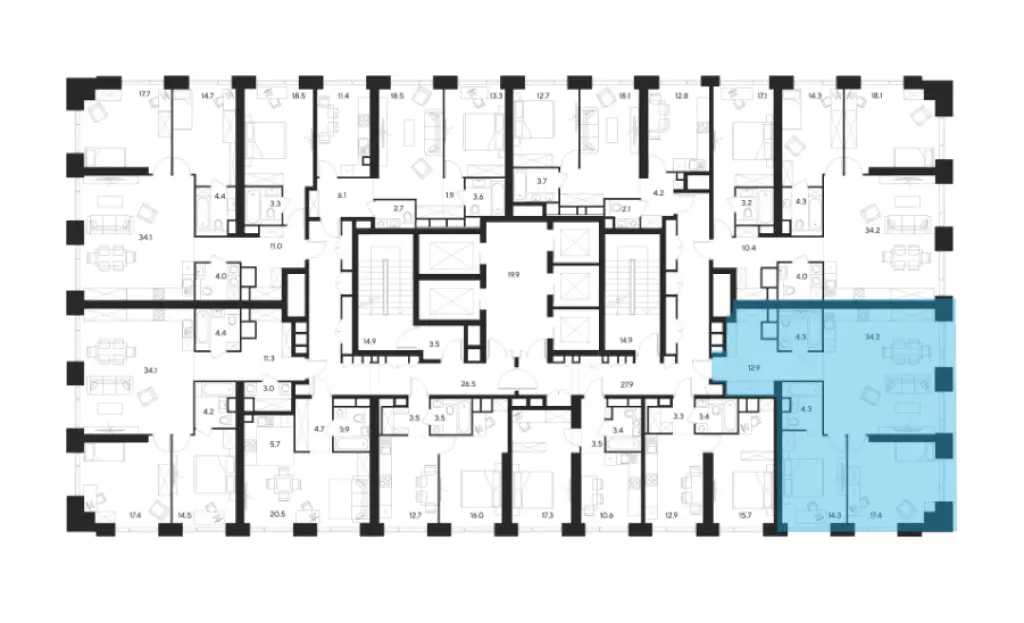 3-комн. квартира, 80.30 м2, 20 этаж - ЖК Indy Towers