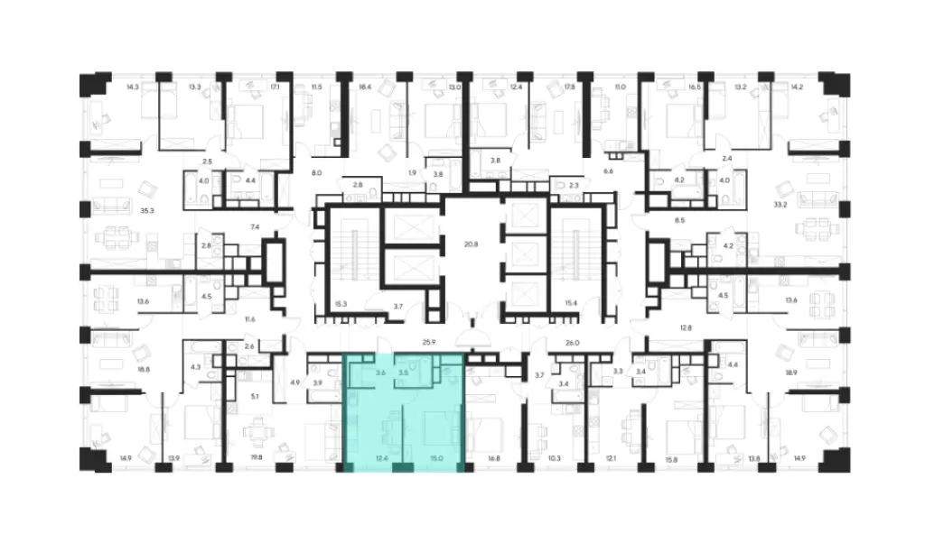 1-комн. квартира, 35.80 м2, 48 этаж - ЖК Indy Towers
