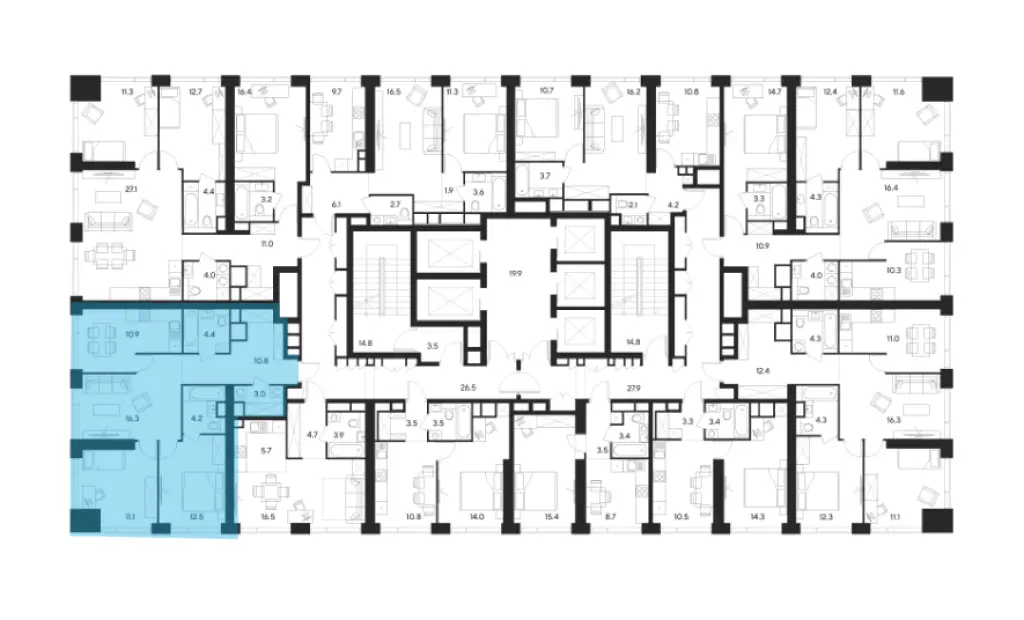 3-комн. квартира, 82.80 м2, 24 этаж - ЖК Indy Towers