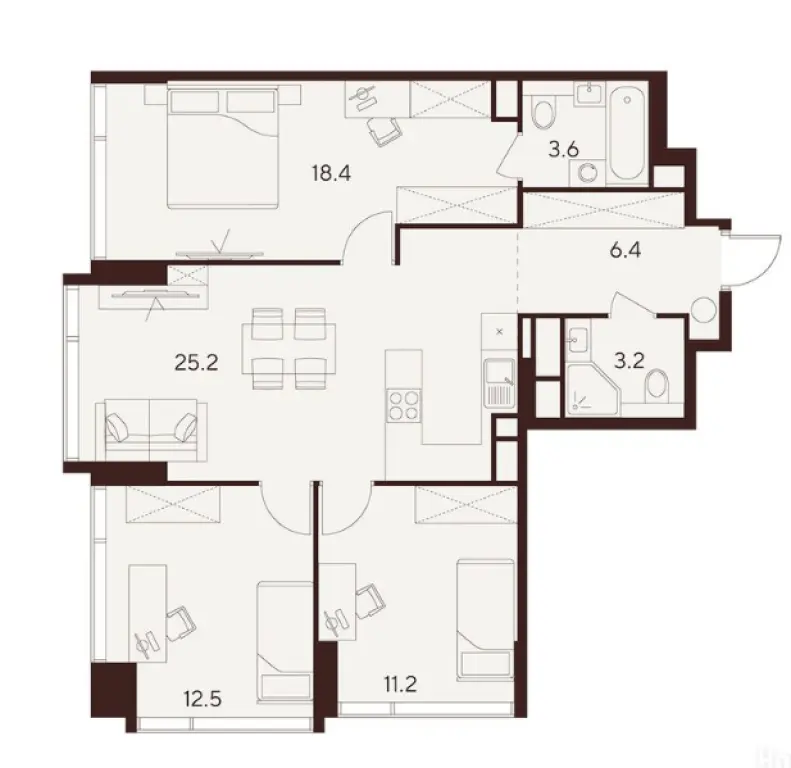 3-комн. квартира, 80.50 м2, 28 этаж - ЖК Indy Towers
