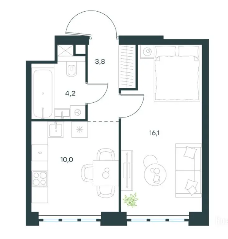 1-комн. квартира, 34.10 м2, 17 этаж - Левел Южнопортовая