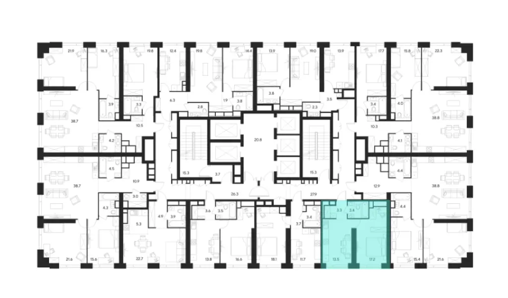 1-комн. квартира, 37.40 м2, 39 этаж - ЖК Indy Towers