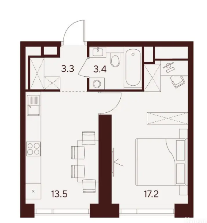1-комн. квартира, 37.40 м2, 39 этаж - ЖК Indy Towers
