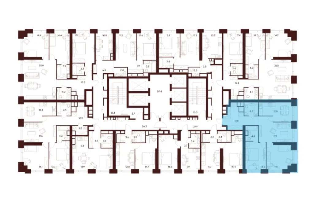 3-комн. квартира, 74.90 м2, 33 этаж - ЖК Indy Towers