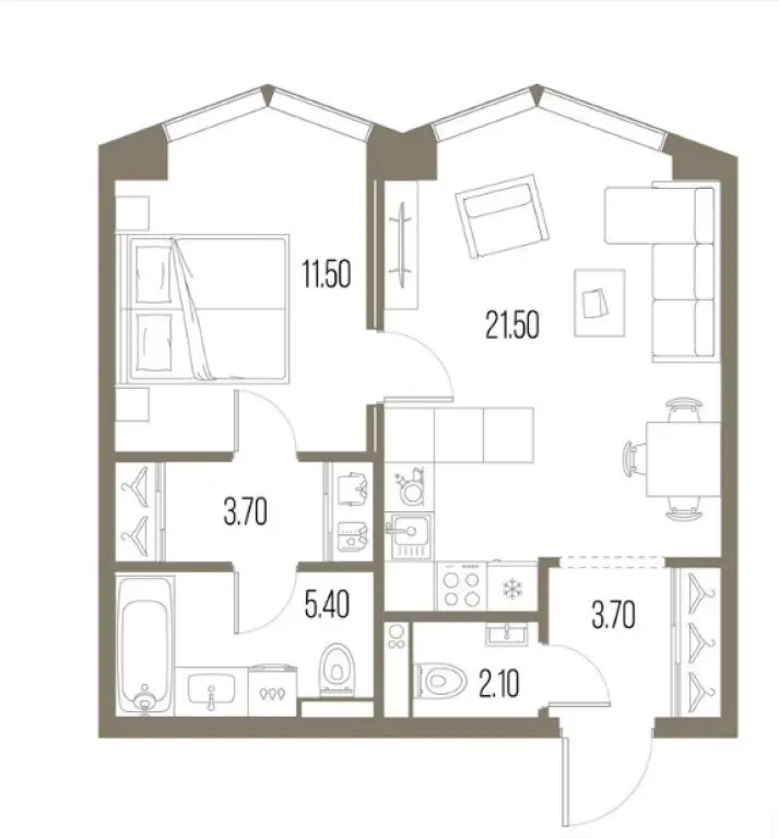 1-комн. квартира, 47.90 м2, 16 этаж