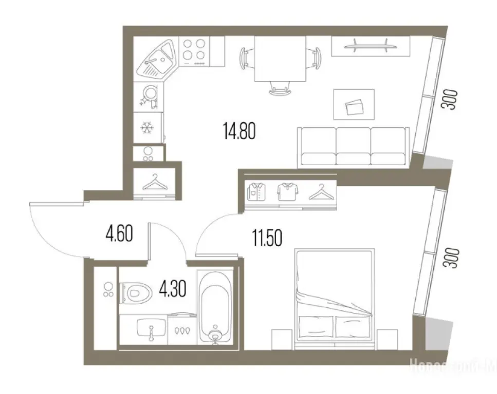 1-комн. квартира, 35.20 м2, 34 этаж - ЖК «Северный Порт»
