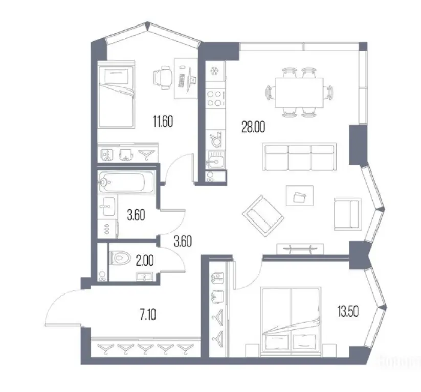 2-комн. квартира, 69.40 м2, 3 этаж - ЖК «Северный Порт»