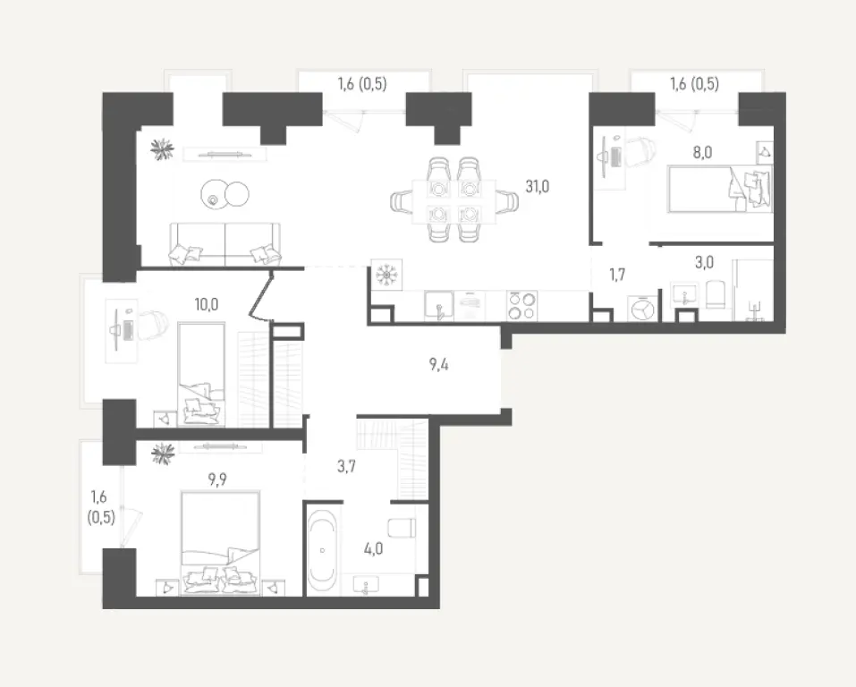 3-комнатная квартира 82.2 м² в ЖК «Обручева 27» | ЮЗАО, Москва | Видовой этаж
