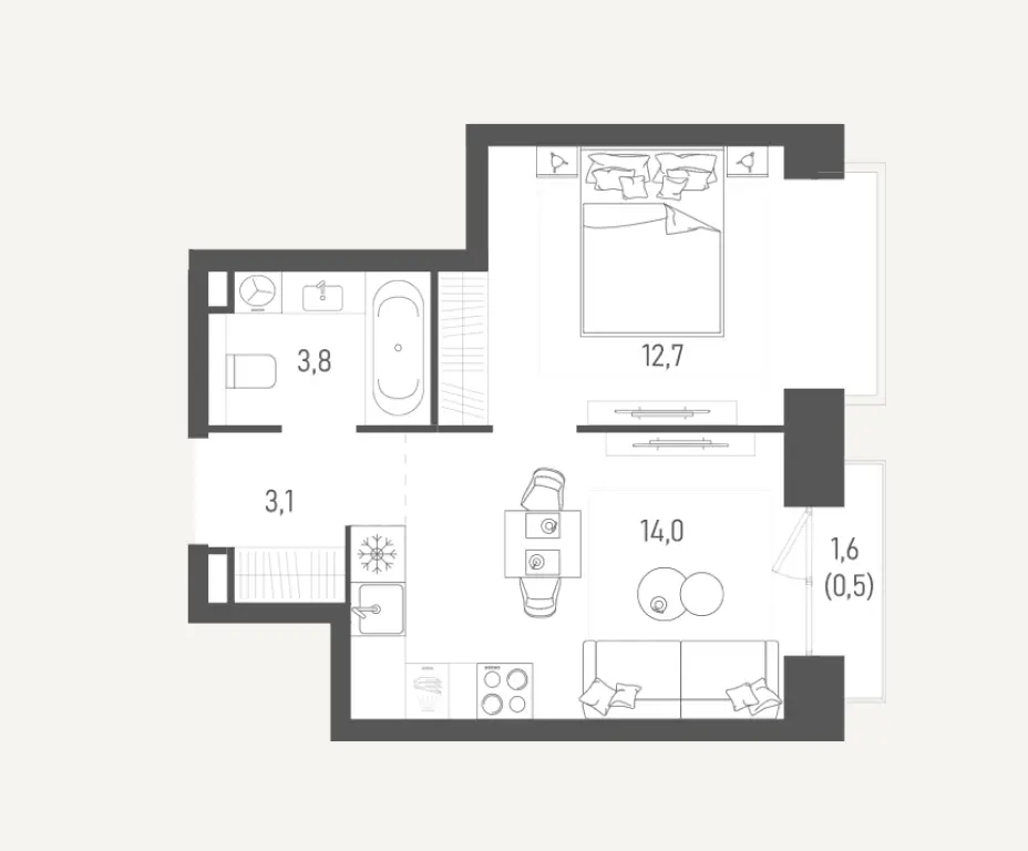Продается 1-комнатная квартира (34.1 м²) в ЖК бизнес-класса «Обручева 27» (корпус 1).