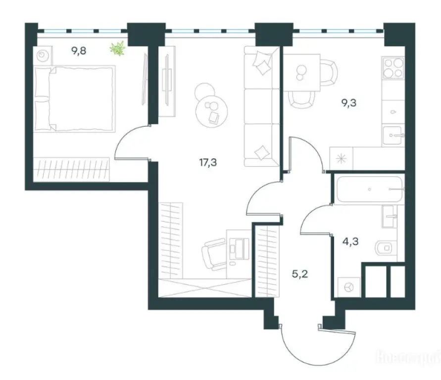 2-комн. квартира, 45.90 м2, 14 этаж - Левел Южнопортовая