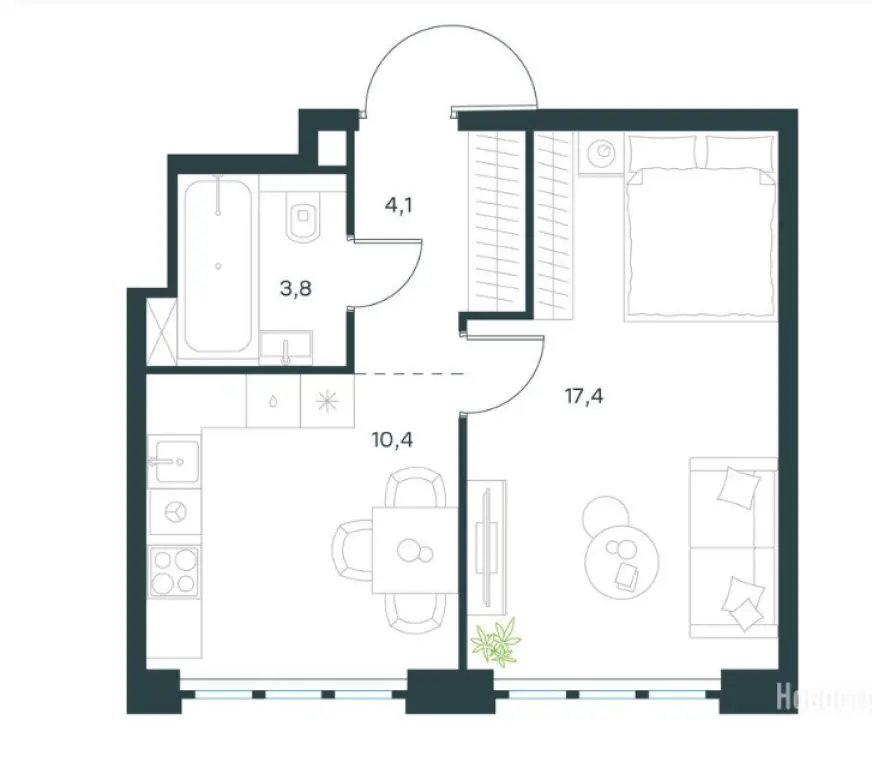 1-комн. квартира, 35.70 м2, 6 этаж - Левел Южнопортовая
