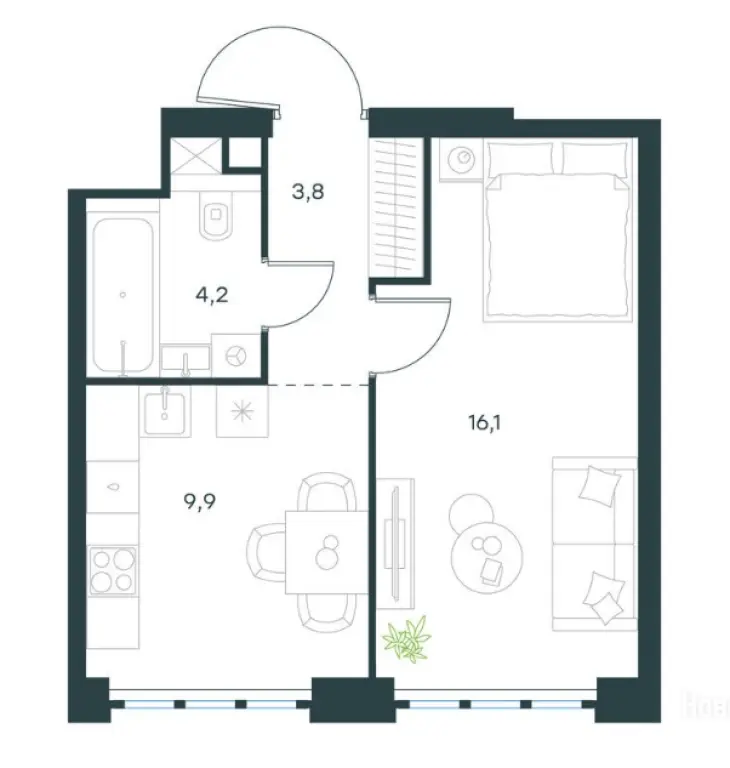 1-комн. квартира, 34.00 м2, 8 этаж - Левел Южнопортовая