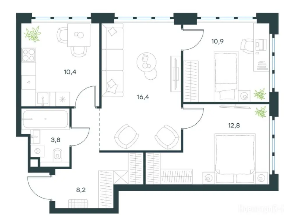 3-комн. квартира, 62.50 м2, 14 этаж - Левел Южнопортовая