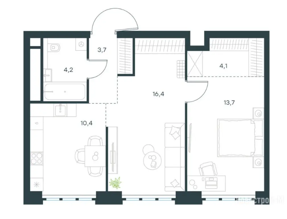 2-комн. квартира, 52.50 м2, 16 этаж - Левел Южнопортовая