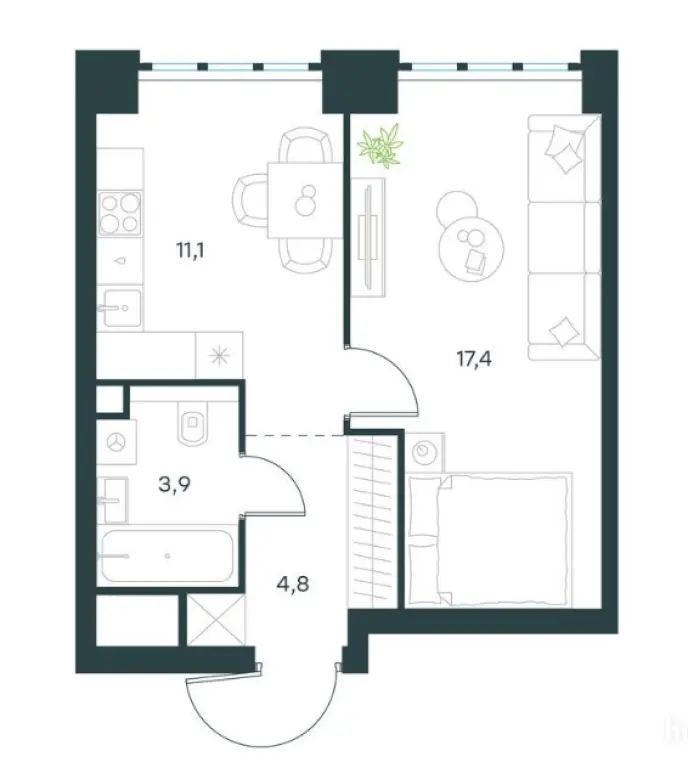 1-комн. квартира, 37.20 м2, 9 этаж - Левел Южнопортовая