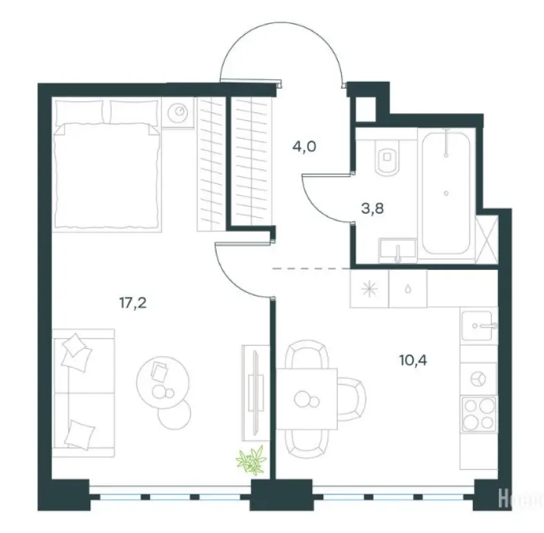 1-комн. квартира, 35.40 м2, 10 этаж - Левел Южнопортовая