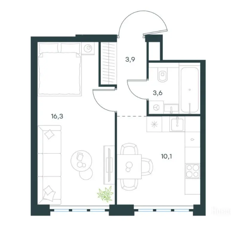 1-комн. квартира, 33.90 м2, 33 этаж - Левел Южнопортовая