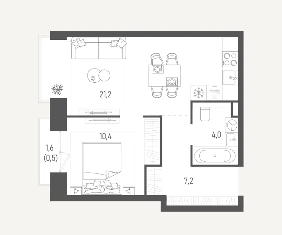 1-комнатная квартира 43.3 м² с панорамным видом на запад в ЖК «Обручева 27» (ЮЗАО)