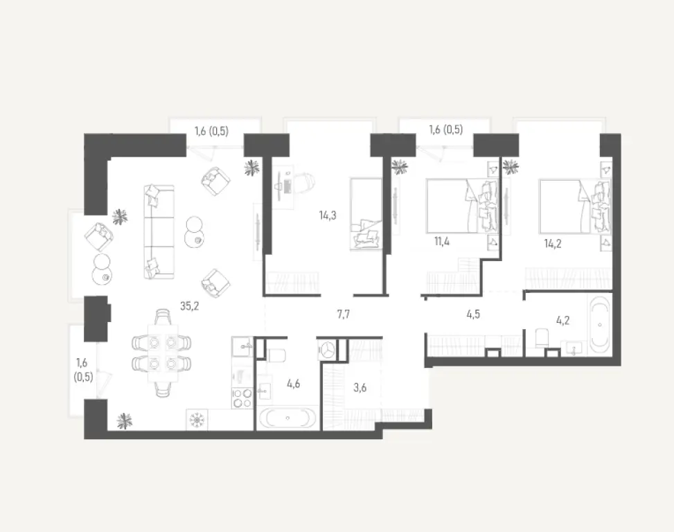 3-комнатная квартира 101,2 м² в ЖК «Обручева 27» | Бизнес-класс в ЮЗАО