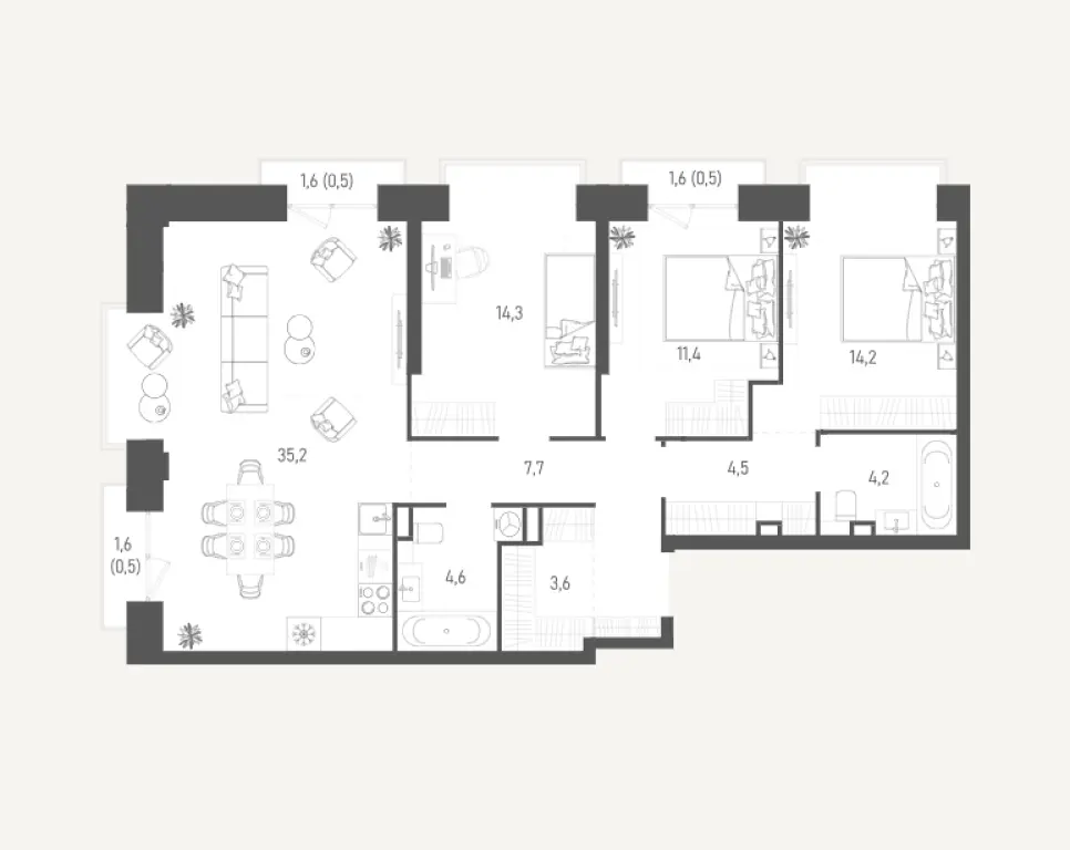 Купить 3-комнатную квартиру 101.2 м² в ЖК «Обручева 27» (Форма)