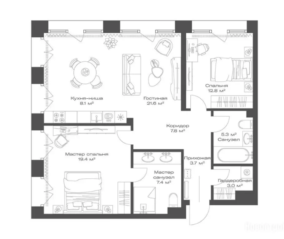 2-комн. квартира, 89.10 м2, 3 этаж - ЖК OPUS (Опус)