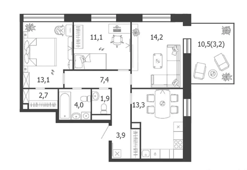 3-комн. квартира, 74.80 м2, 11 этаж - Жилой квартал Shagal (Шагал)