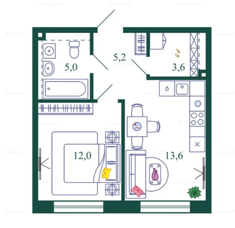1-комн. квартира, 39.90 м2, 2 этаж - Жилой квартал Shagal (Шагал)