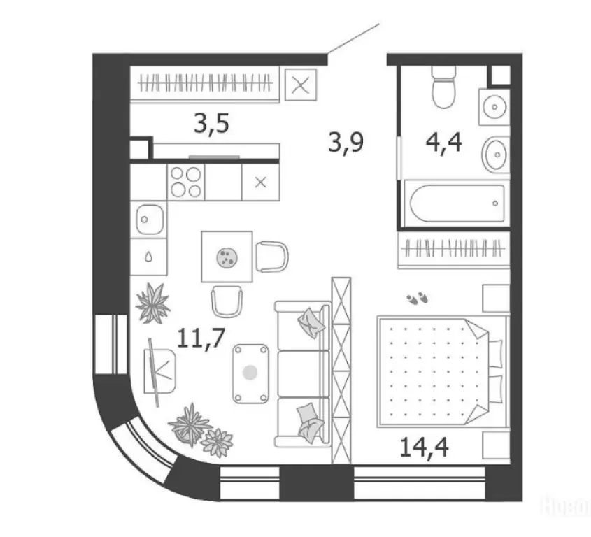 1-комн. квартира, 37.90 м2, 2 этаж - Жилой квартал Shagal (Шагал)
