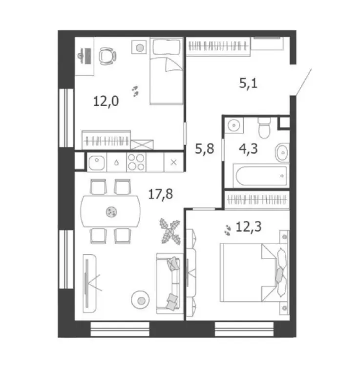 2-комн. квартира, 57.30 м2, 14 этаж - Жилой квартал Shagal (Шагал)
