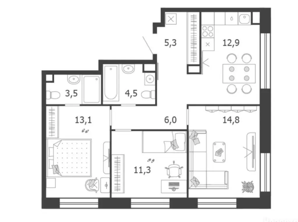 3-комн. квартира, 71.40 м2, 19 этаж - Жилой квартал Shagal (Шагал)