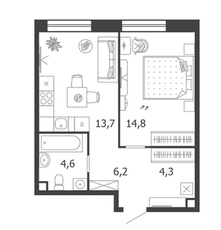 1-комн. квартира, 43.60 м2, 10 этаж - Жилой квартал Shagal (Шагал)