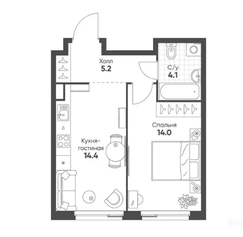1-комн. квартира, 37.70 м2, 5 этаж - Жилой квартал Shagal (Шагал)