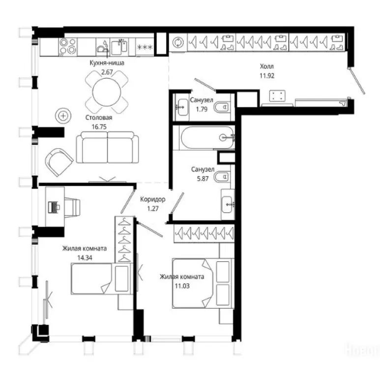 2-комн. квартира, 65.80 м2, 29 этаж - ЖК «Мод»