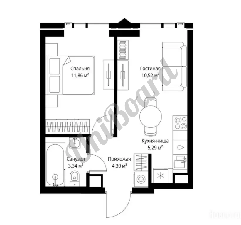 1-комн. квартира, 35.31 м2, 29 этаж - ЖК JOIS (Джойс)