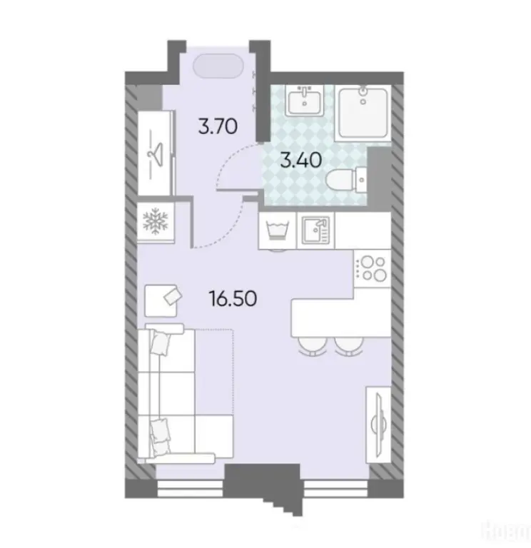 Cтудия, 23.62 м2, 12 этаж - ЖК «Обручева 30»