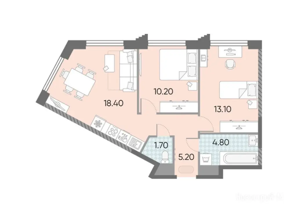 2-комн. квартира, 53.42 м2, 5 этаж - ЖК «Обручева 30»