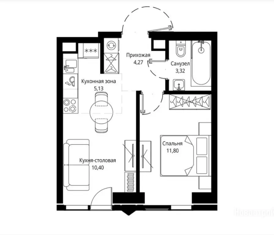1-комн. квартира, 34.76 м2, 5 этаж - ЖК JOIS