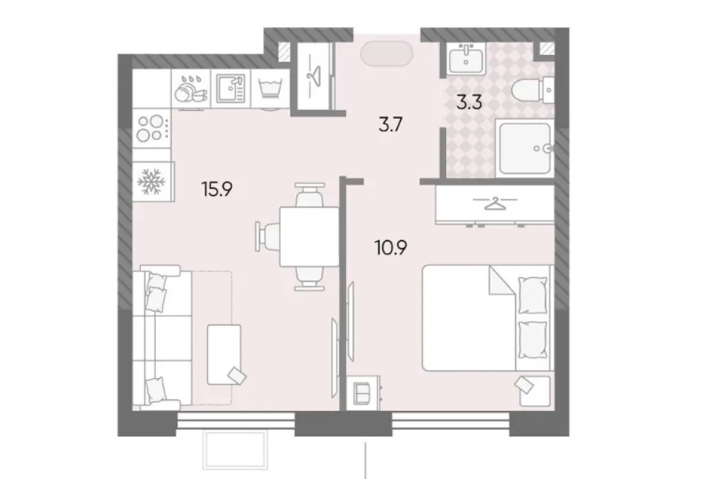 1-комн. квартира, 33.82 м2, 21 этаж - ЖК «Лучи»